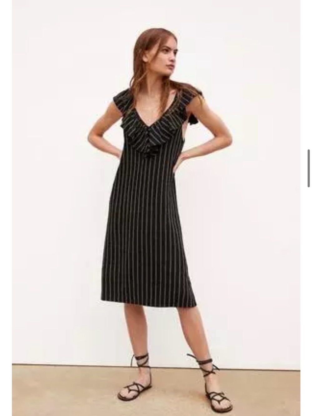 Zara striped ruffle midi dress